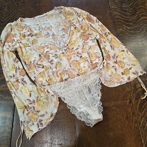 Free People Intimately Everything’s Rosy Bodysuit Tea Combo XS